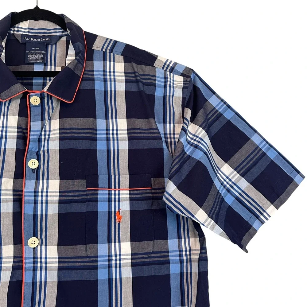 Polo Ralph Lauren Mens Pajama Shirt XL Plaid‎ Cotton Sleepwear Deadstock NWT